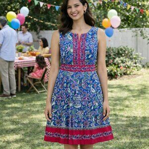 NWT - Talbots Paisley Pleated Dress 10P Fit & Flare Pockets